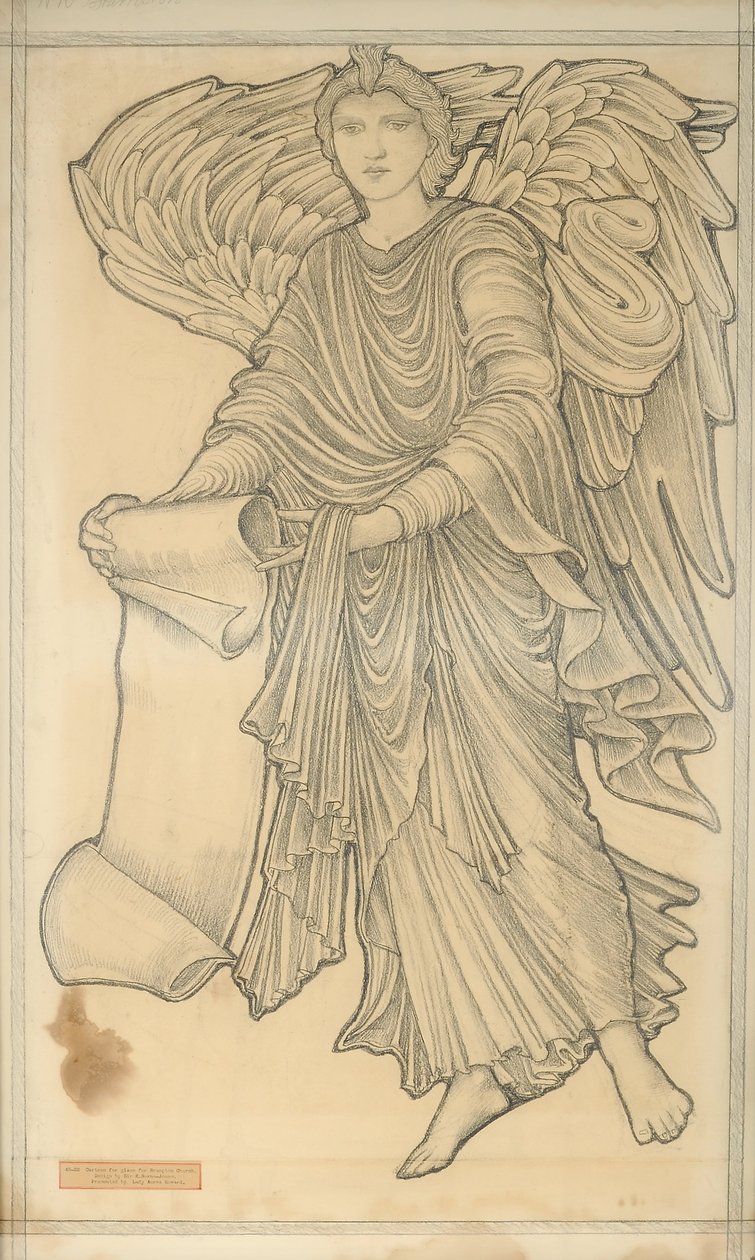 Ängel med rulla - figur nummer tio, 1880 (krita på papper) av Edward Burne Jones