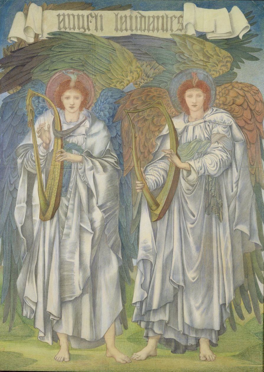 Angeli Laudantes, c.1887 (design för ett fönster i Salisbury Cathedral, även för gobelänger) (färgade kritor på papper) av Edward Burne Jones