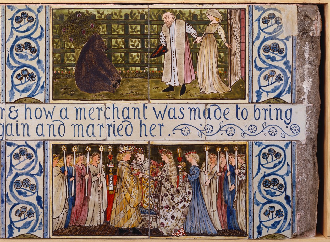 Beauty and the Beast kakelpanel, Morris, Marshall, Faulkner & Co., ca 1867 av Edward Burne Jones