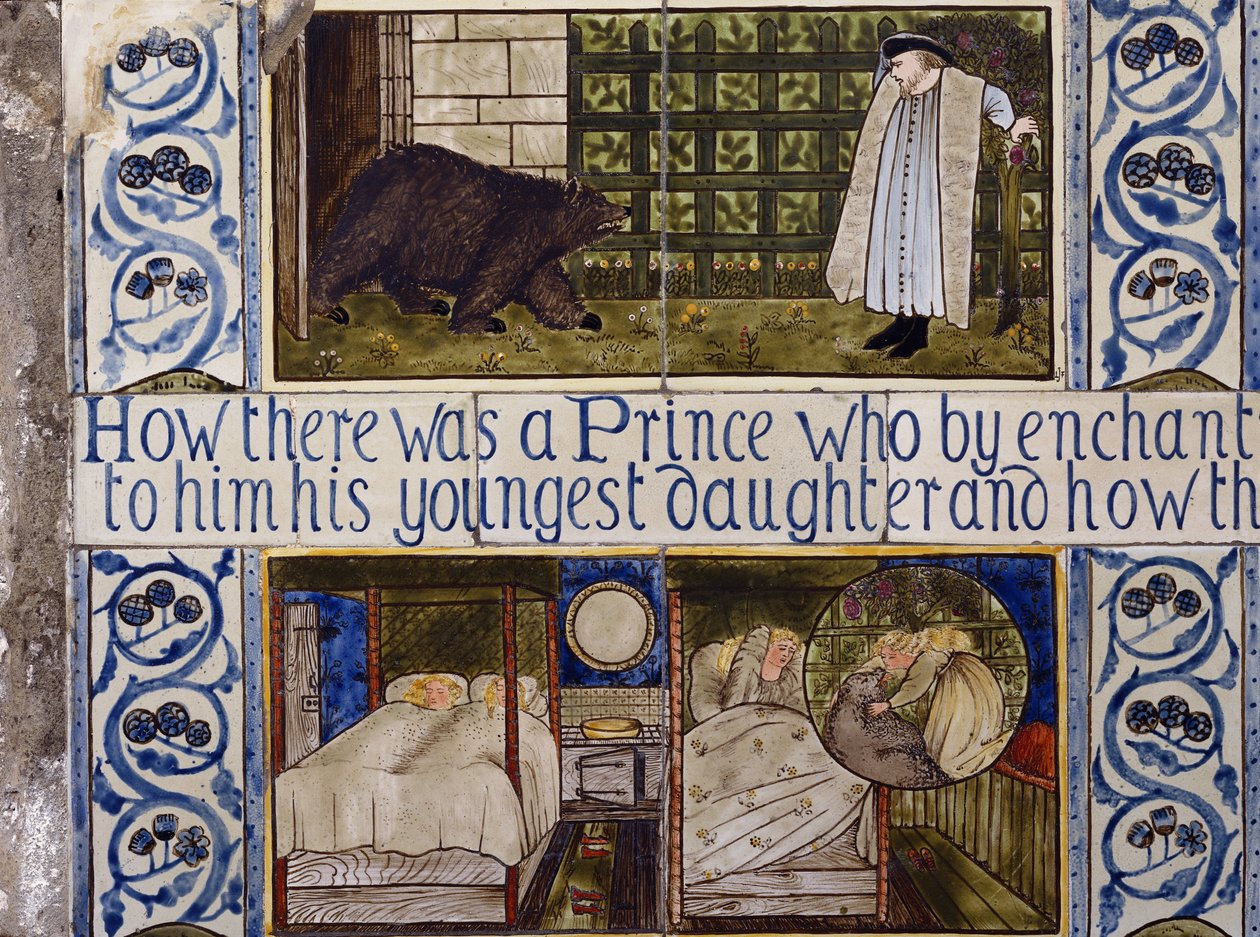 Beauty and the Beast kakelpanel, Morris, Marshall, Faulkner & Co., ca 1867 av Edward Burne Jones
