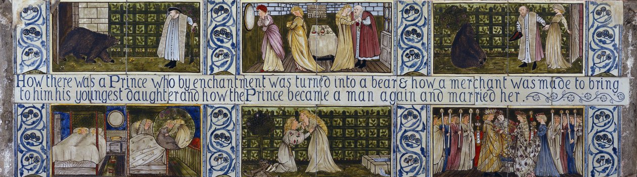 Beauty and the Beast kakelpanel, Morris, Marshall, Faulkner & Co., ca 1867 av Edward Burne Jones