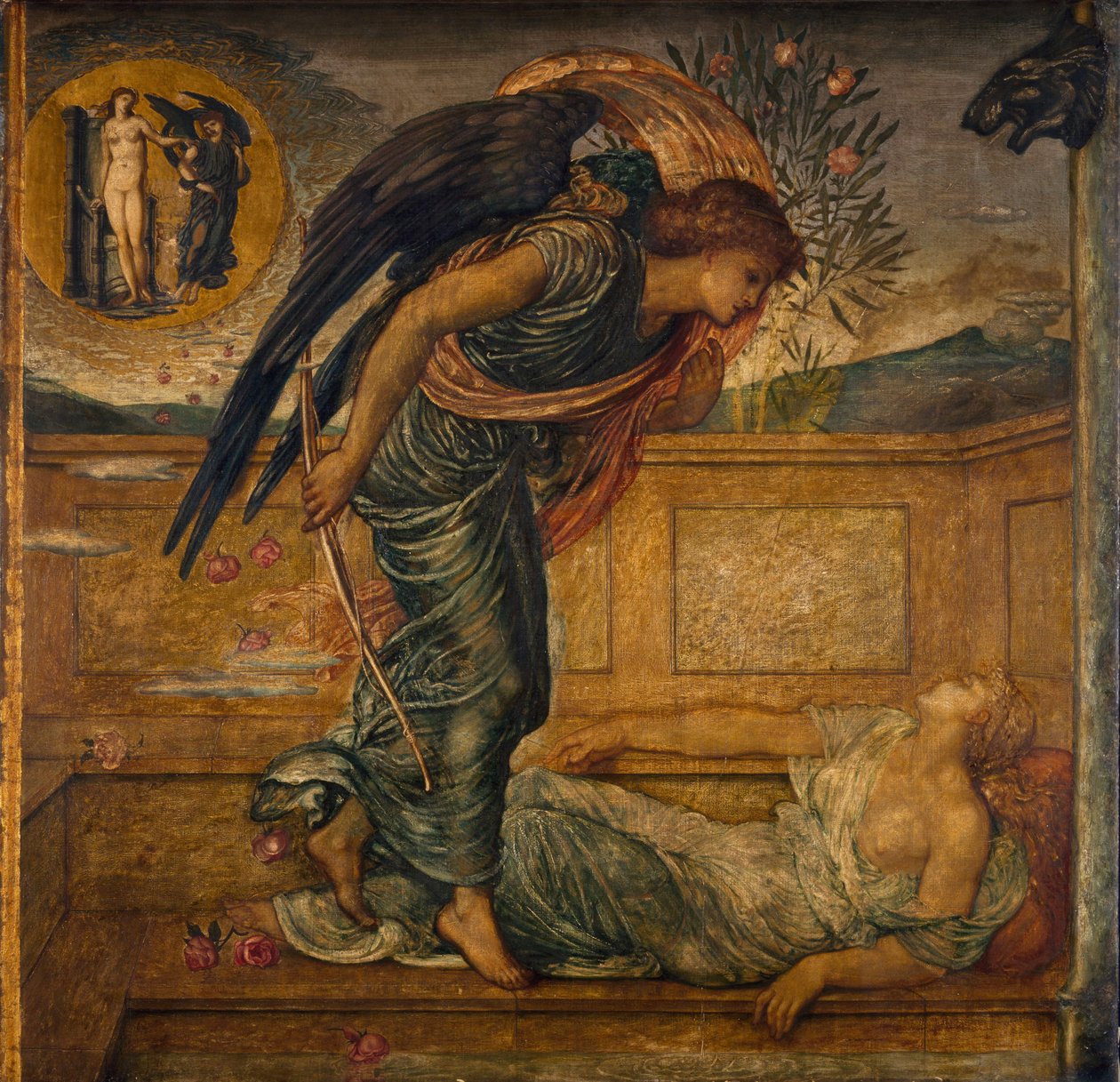 Cupid och Psyche - Palace Green Murals - Cupid Finding Psyche Sover vid en fontän, 1881 av Edward Burne Jones