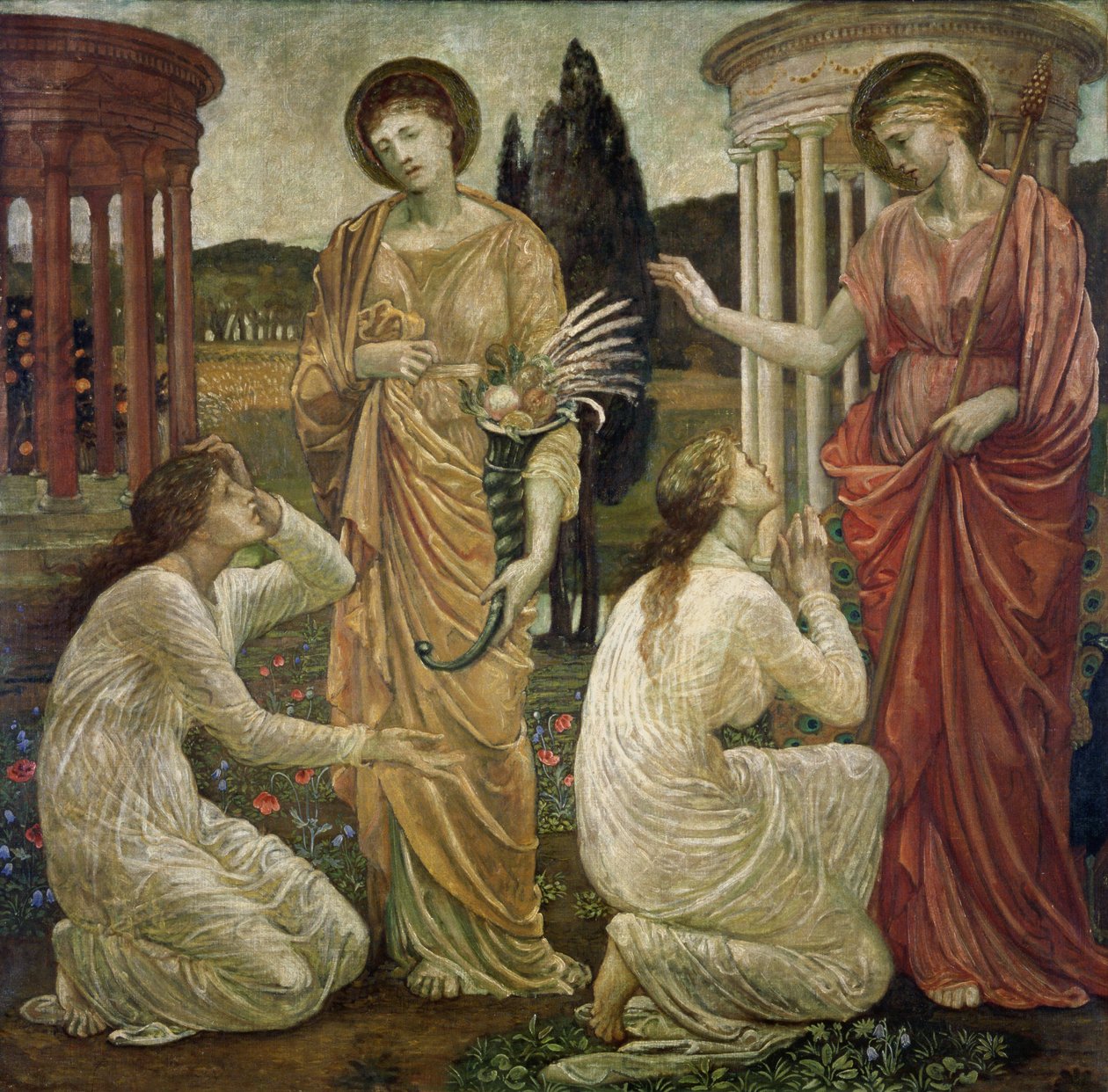 Cupid och Psyche - Palace Green Murals - Psyche at the Shrines of Juno and Ceres, 1881 av Edward Burne Jones