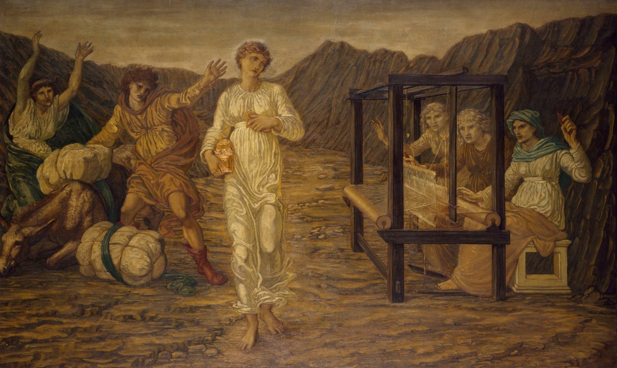 Amor och psyke - Palace Green Murals - Psyche satt av Venus the Task, 1881 av Edward Burne Jones