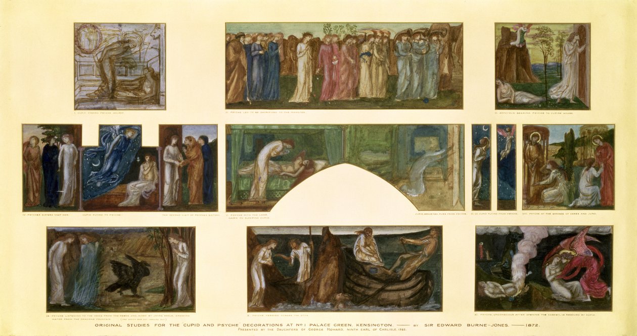 Design för "Cupid and Psyche"-dekorationerna på No.1 Palace Green, Kensington, 1872 av Edward Burne Jones