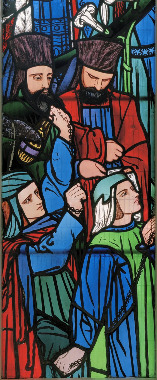 Detalj från processionen av Salomo och drottningen av Saba, 1857 (målat glas) av Edward Burne Jones