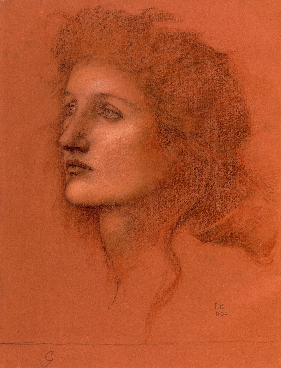 Kvinnligt huvud, 1890 (pastell på papper) av Edward Burne Jones