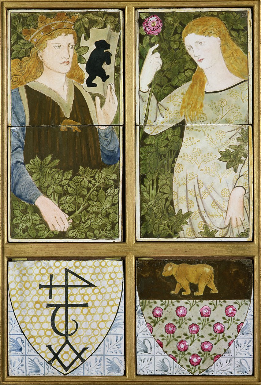 King Arthur and Queen Guinevere, Six Tile Panel tillverkad av Morris, Marshall, Faulkner & Co. (keramik) av Edward Burne Jones
