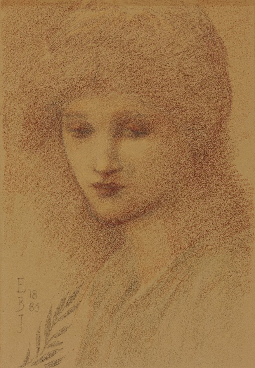 Porträtt av Laura Lyttelton, ny hyresgäst, med hennes ögon nedfällda, 1885 av Edward Burne Jones