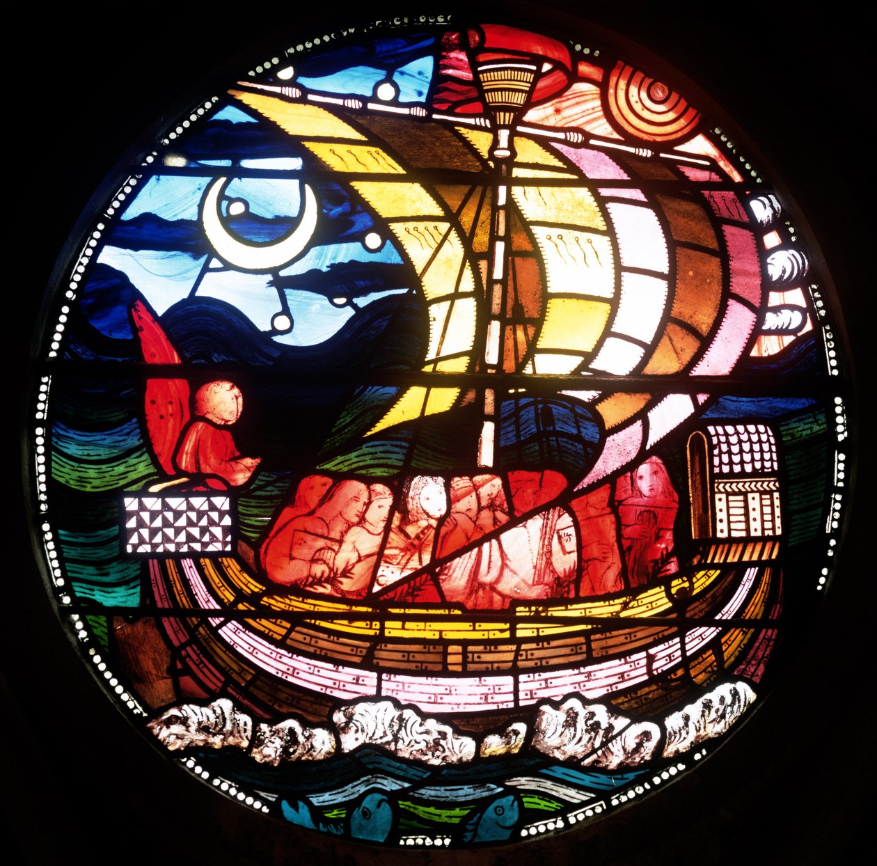 Själars skepp, troligen 1859 målat glas detalj av 120181 av Edward Burne Jones