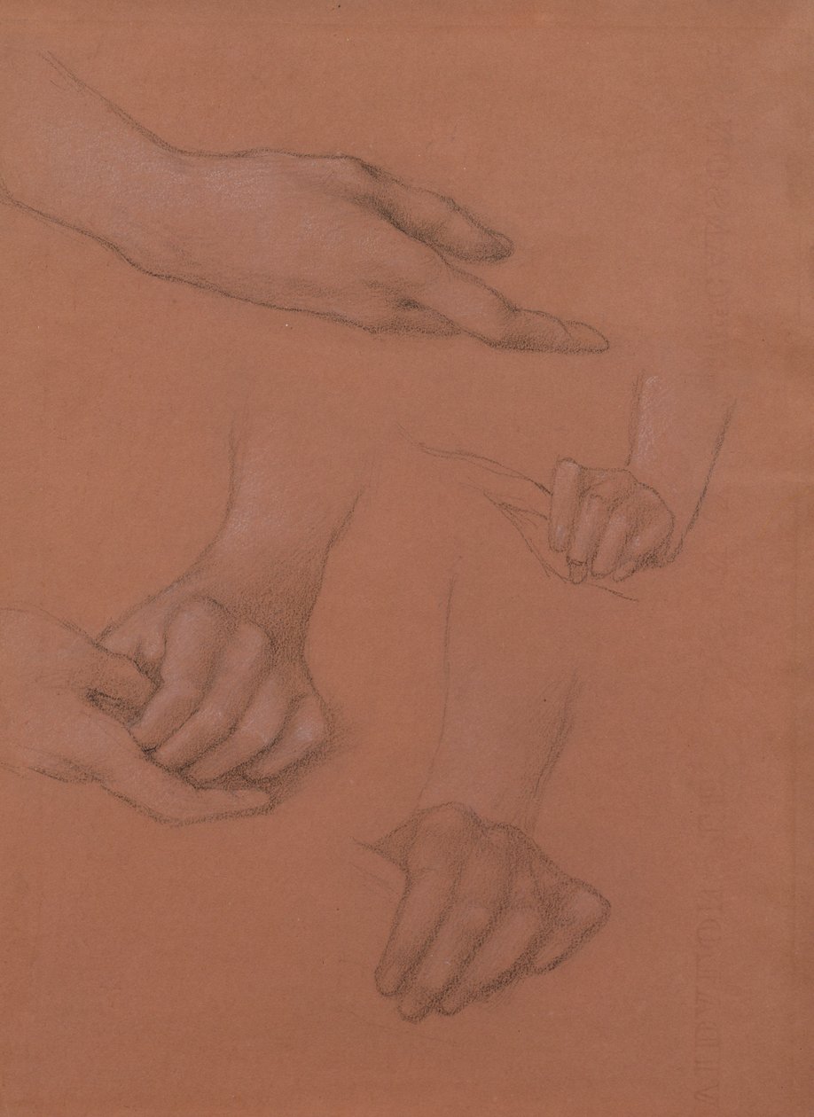 Studies of Hands for the Portrait of Mary Gaskell (svartvit krita på papper) av Edward Burne Jones
