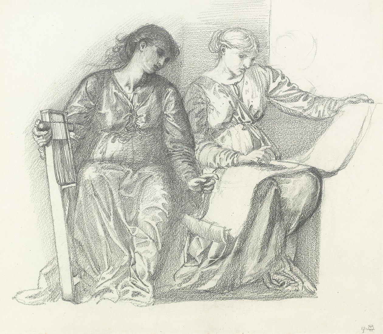 Studie för "Musik", c.1865 av Edward Burne Jones