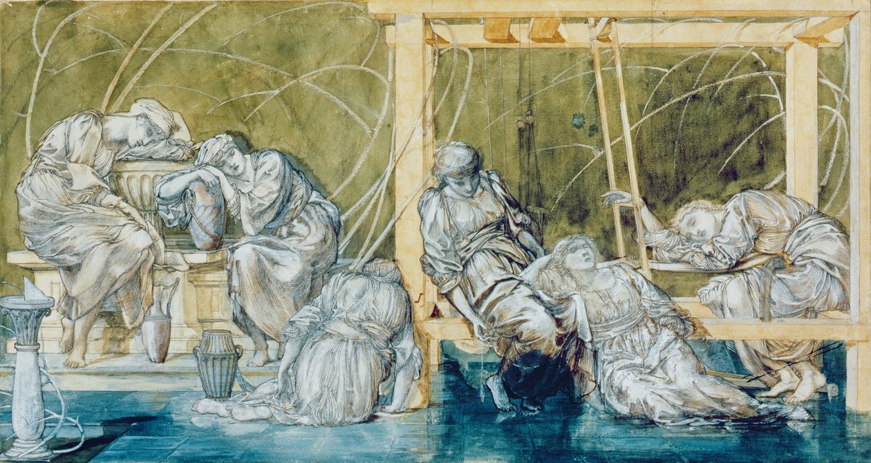 Studie för The Garden Court, från Briar Rose Series (wc på papper) av Edward Burne Jones