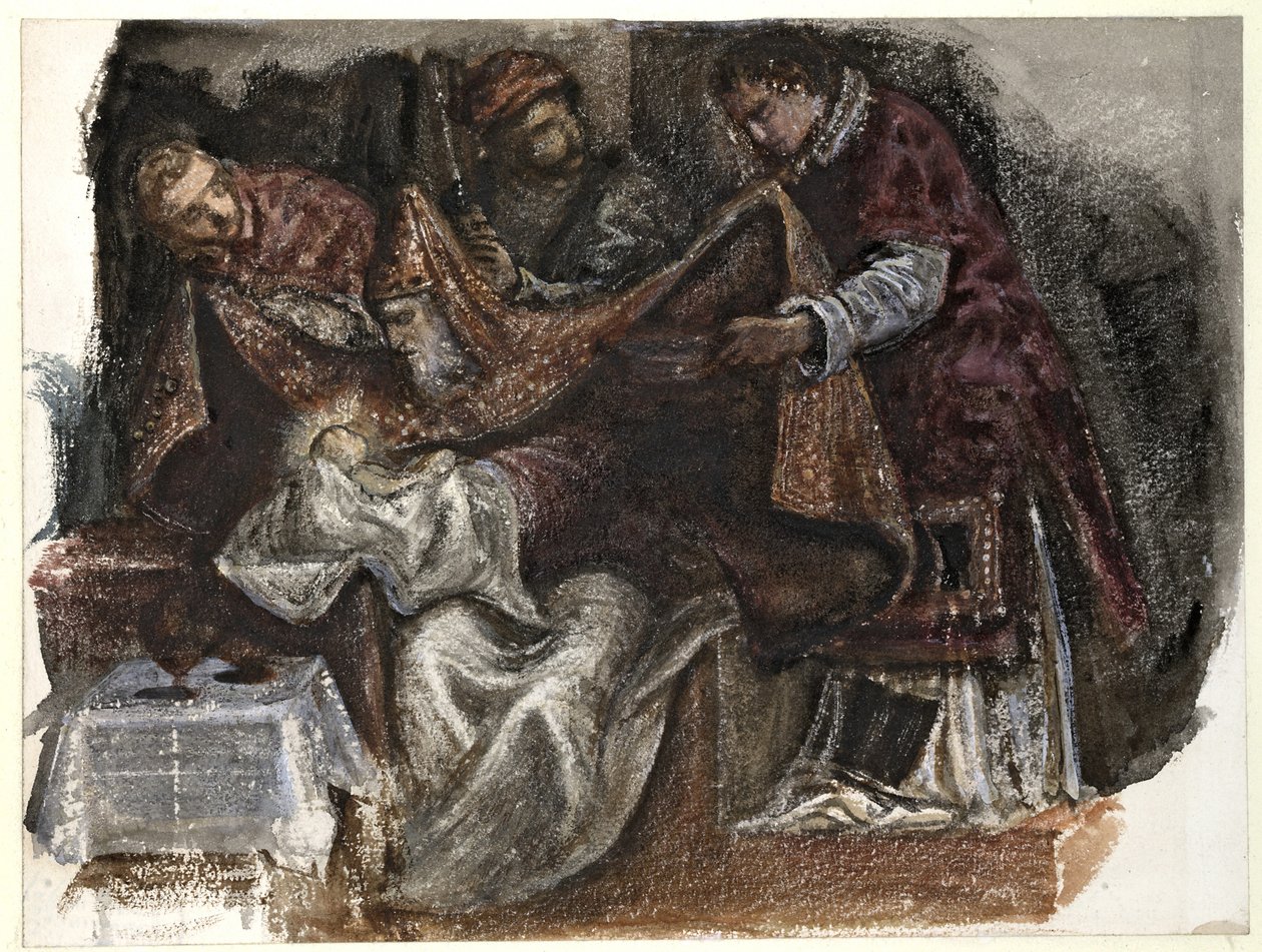Studie från Tintorettos omskärelse i Scuola Grande di San Rocco, 1862 (akvarell på vävt papper) av Edward Burne Jones