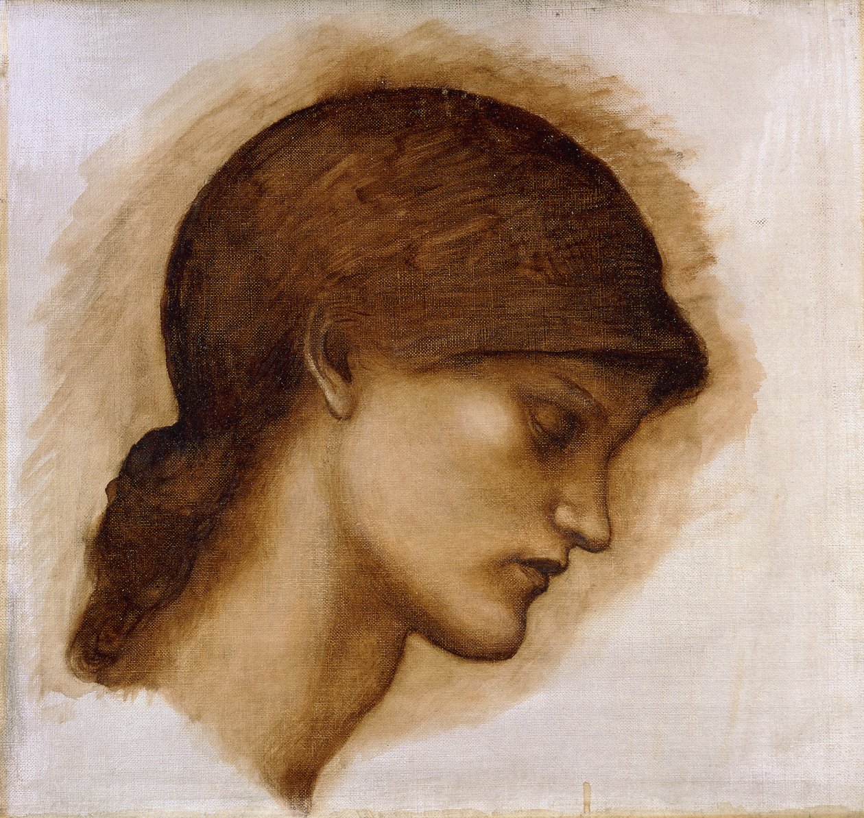 Studie av en dams huvud, av Edward Burne Jones