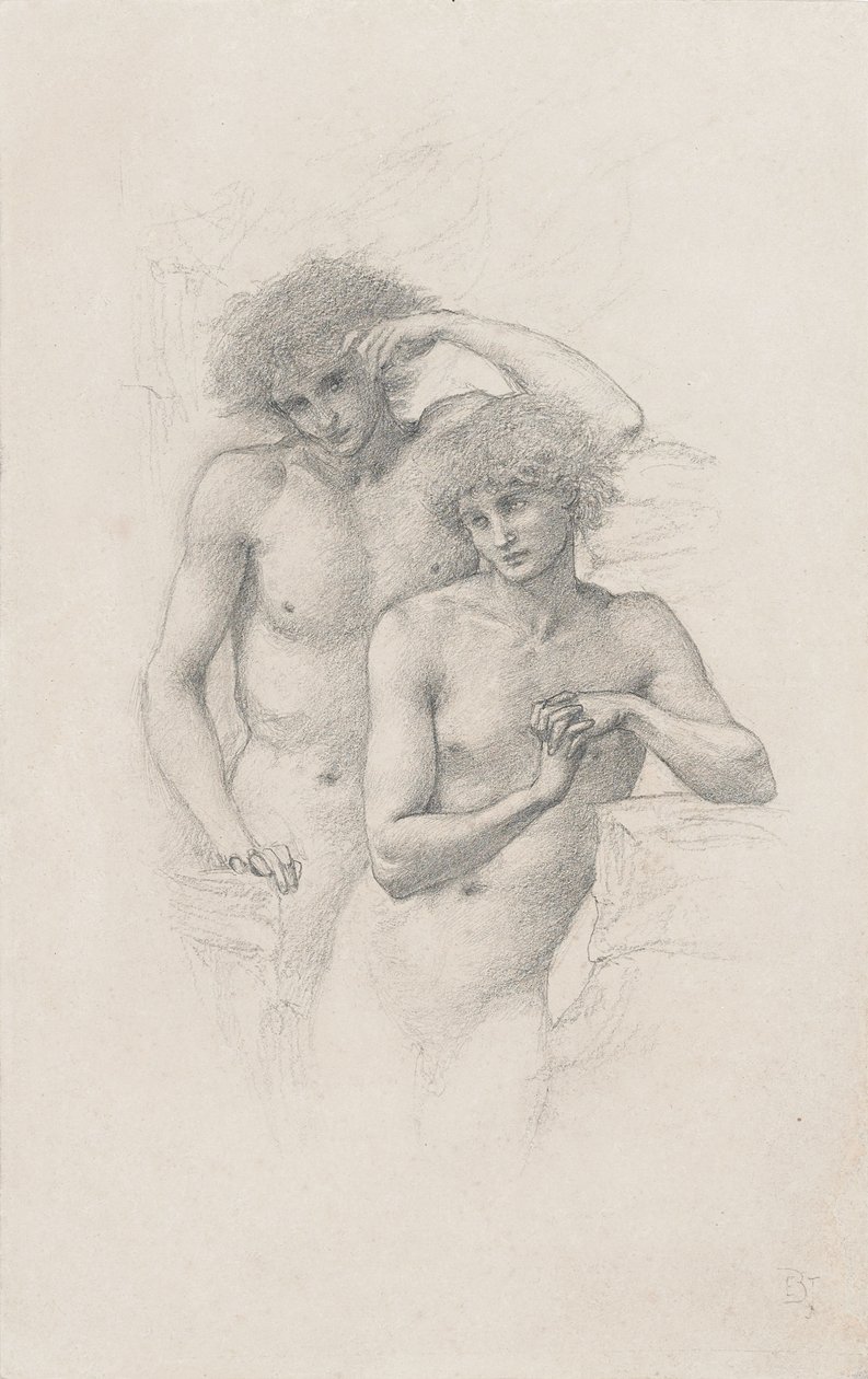 Studie av två manliga nakenbilder för "Arthur in Avalon", ca. 1885 av Edward Burne Jones
