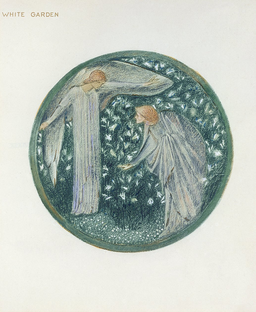 Blomsterboken: XXXIV. White Garden, 1905 (litho med gouache på papper) av Edward Burne Jones