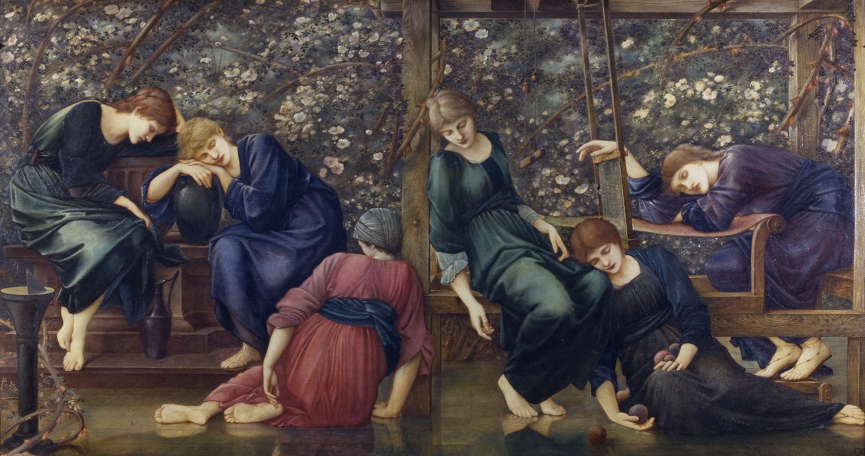 The Garden Court, från Briar Rose Series, c.1894 (olja på duk) av Edward Burne Jones