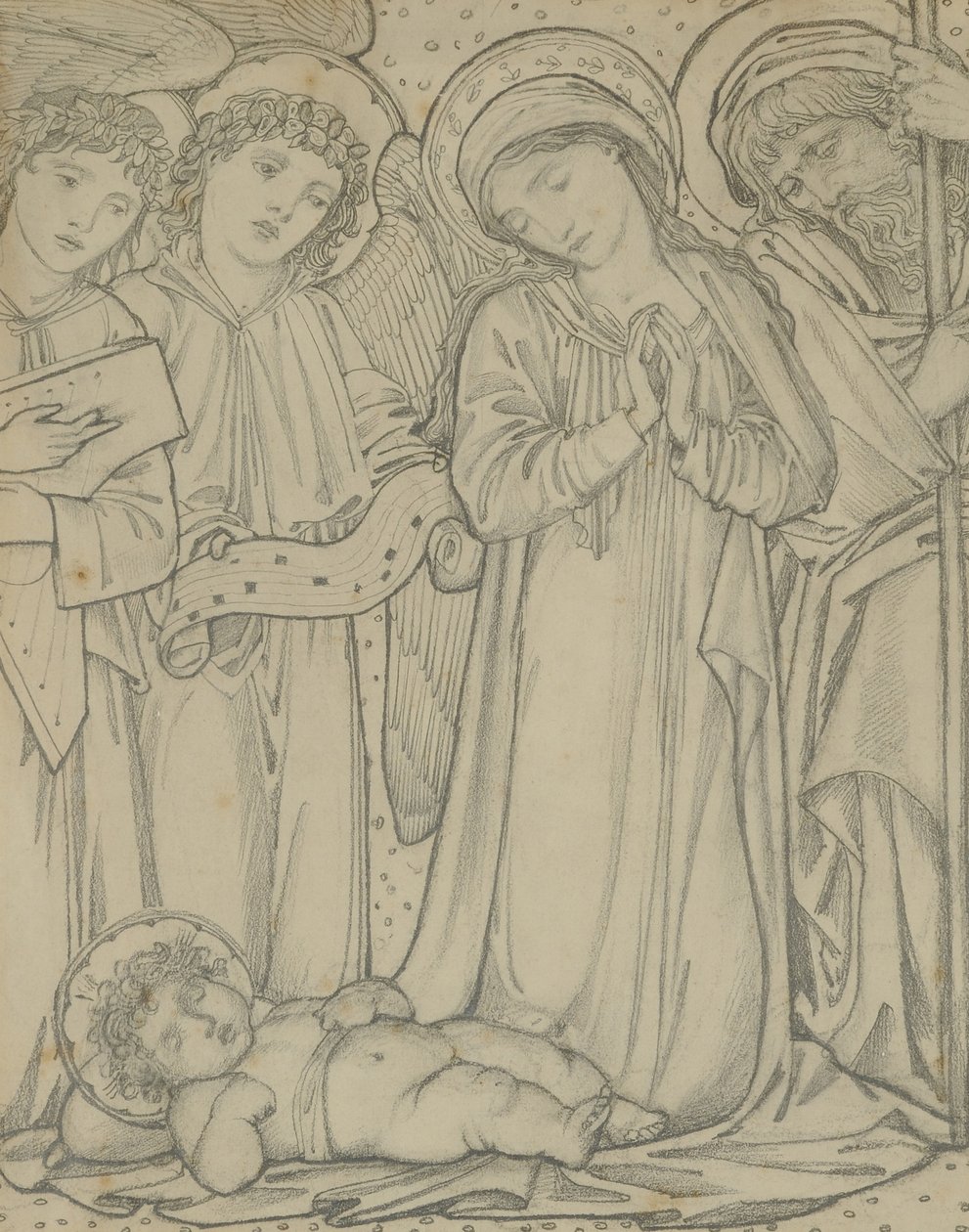 Den heliga familjen, ca 1874 (krita på papper) av Edward Burne Jones