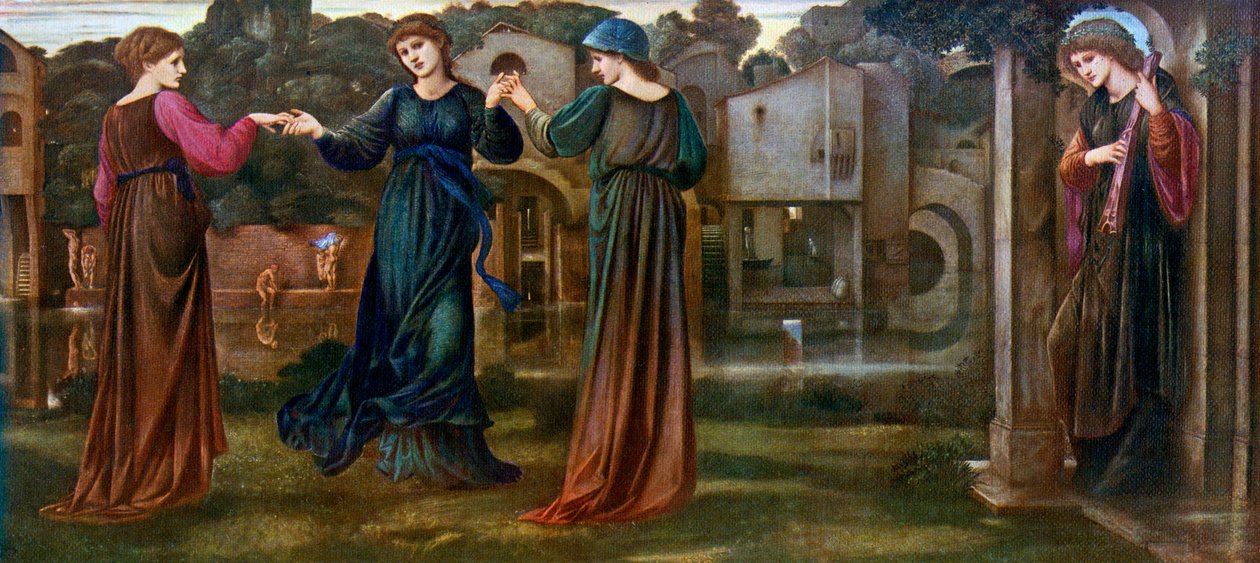 The Mill, Girls Dancing to Music by a River, 1870, 1912. av Edward Burne Jones