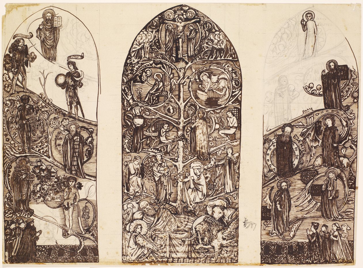 The Tree of Jesse, design för målat glas i Waltham Abbey, producerat av Powell & Co., 1860 av Edward Burne Jones