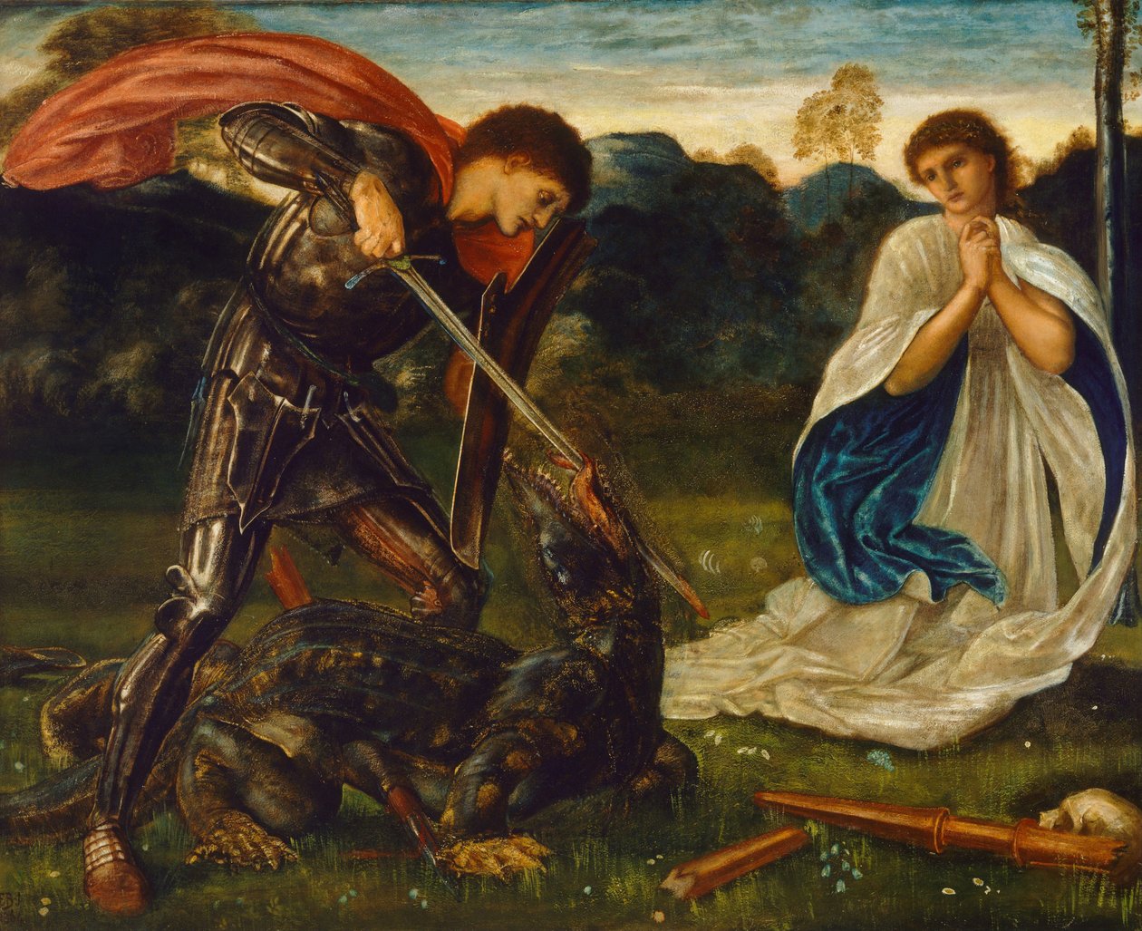 Kampen: St George dödar draken VI, 1866 av Edward Burne Jones