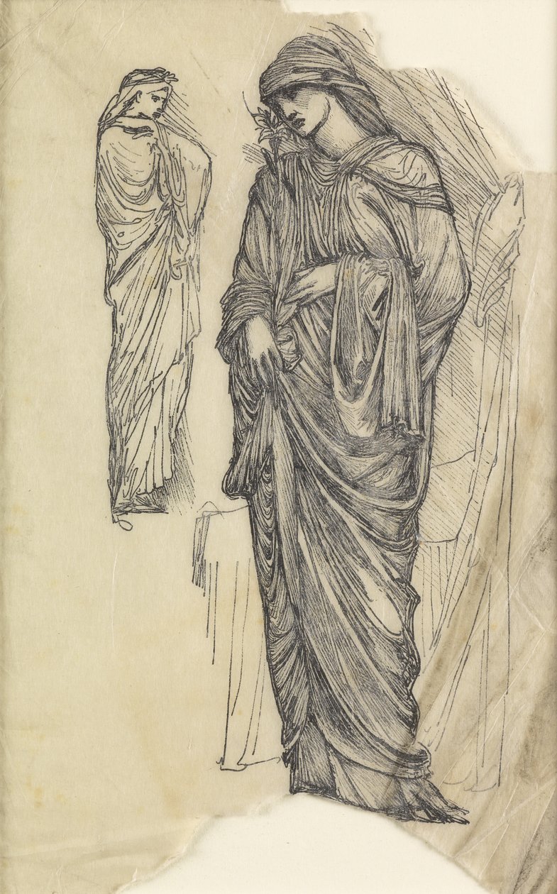 Två studier av en dam i ett långt flytande plagg av Edward Burne Jones