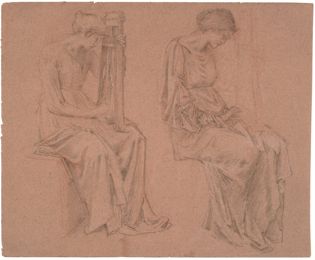 Två studier av en sittande flicka som spelar en cittra av Edward Coley Burne Jones