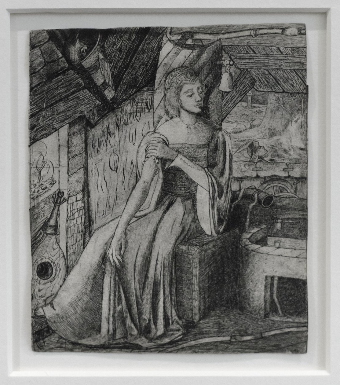 Oidentifierat motiv, möjligen Amors dotter vid hans smedja, ca 1857 (penna, blyerts på papper) av Edward Coley Burne Jones