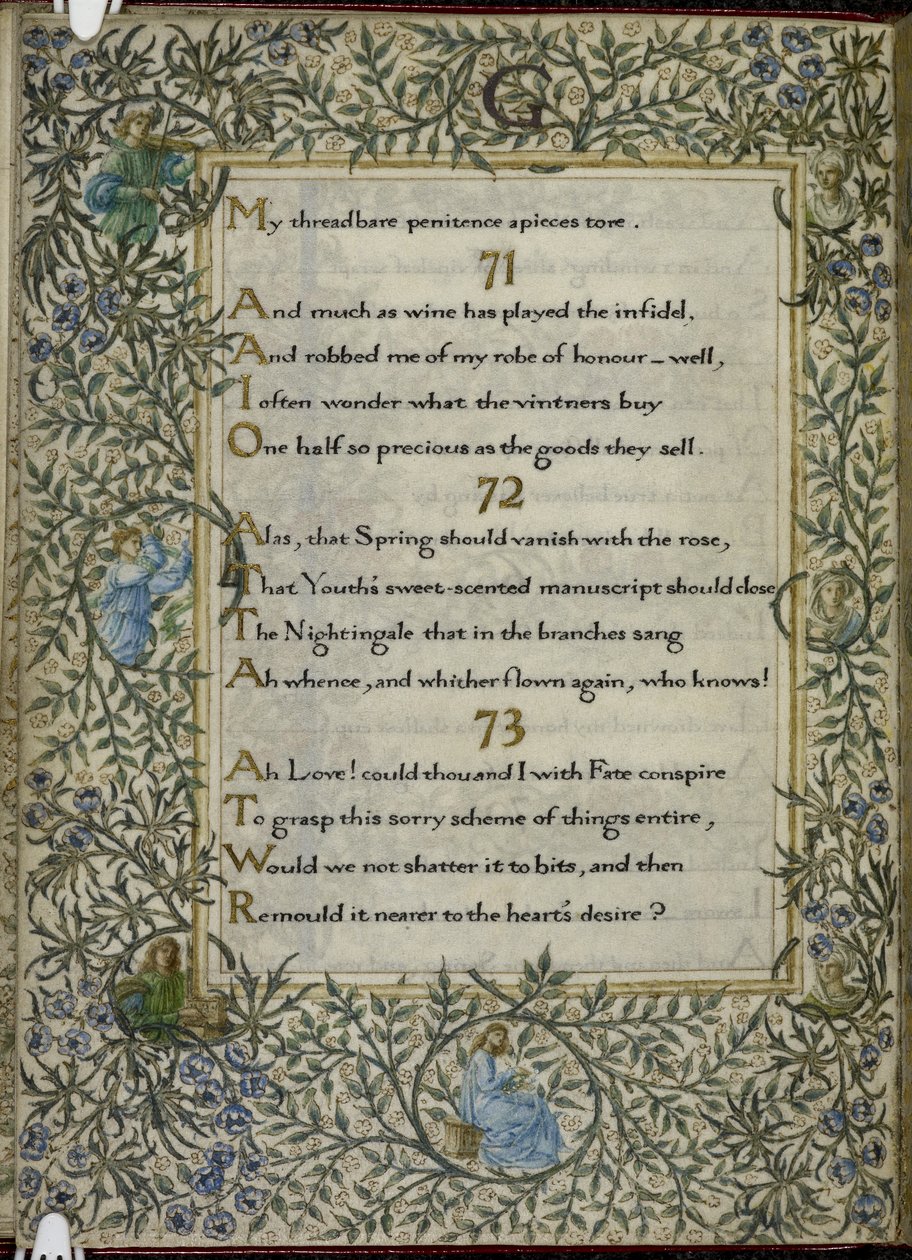 (Hel folio) Rubaiyat av Omar Khayyam, verserna 71 - 73. C av Edward Coley and Morris William Burne Jones