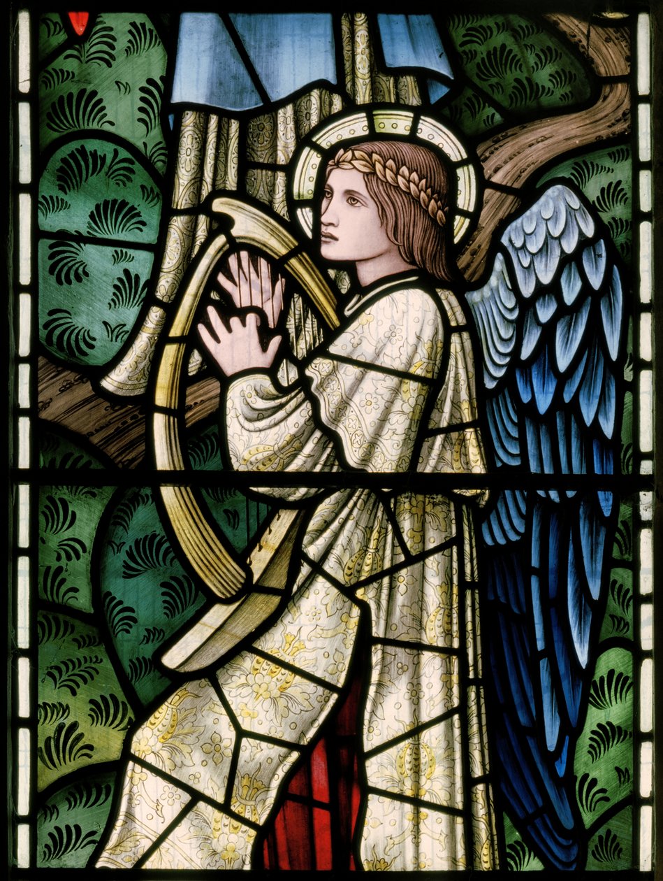 Wilden, All Saints, Morris & Co., Edward Burne-Jones, John Henry Dearle (1859-1932), Angels Of Paradise, Angel Musicians, detalj, 1902-1914, Louisa, Alfred, The Baldwins, Premiärminister, Methodist, Wo av Edward Coley and Dearle Burne Jones