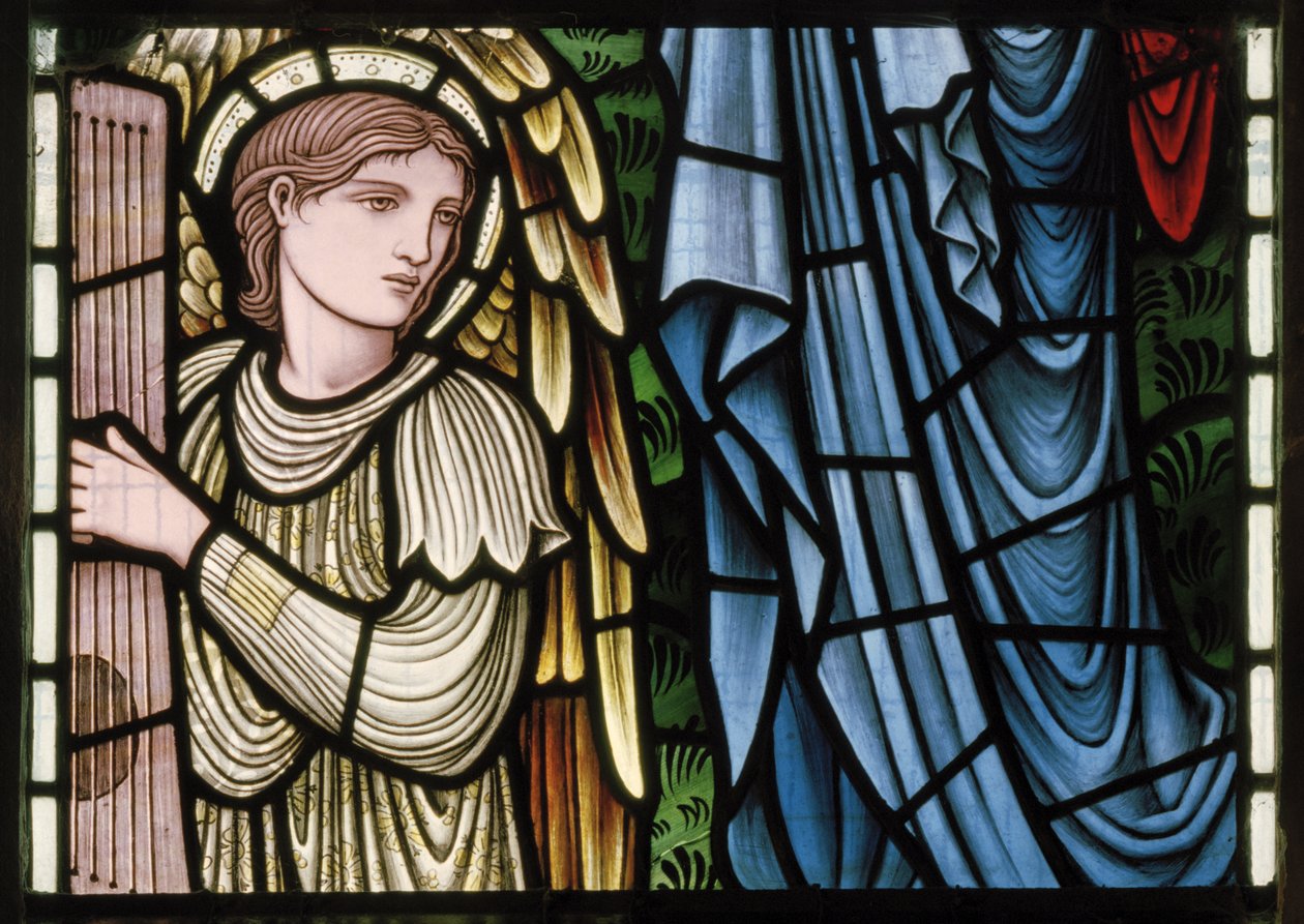 Wilden, All Saints, Morris & Co., Edward Burne-Jones, John Henry Dearle (1859-1932), Angels Of Paradise, Angel Musicians, detalj, 1902-1914, Louisa, Alfred, The Baldwins, Premiärminister, Methodist, Wo av Edward Coley and Dearle Burne Jones