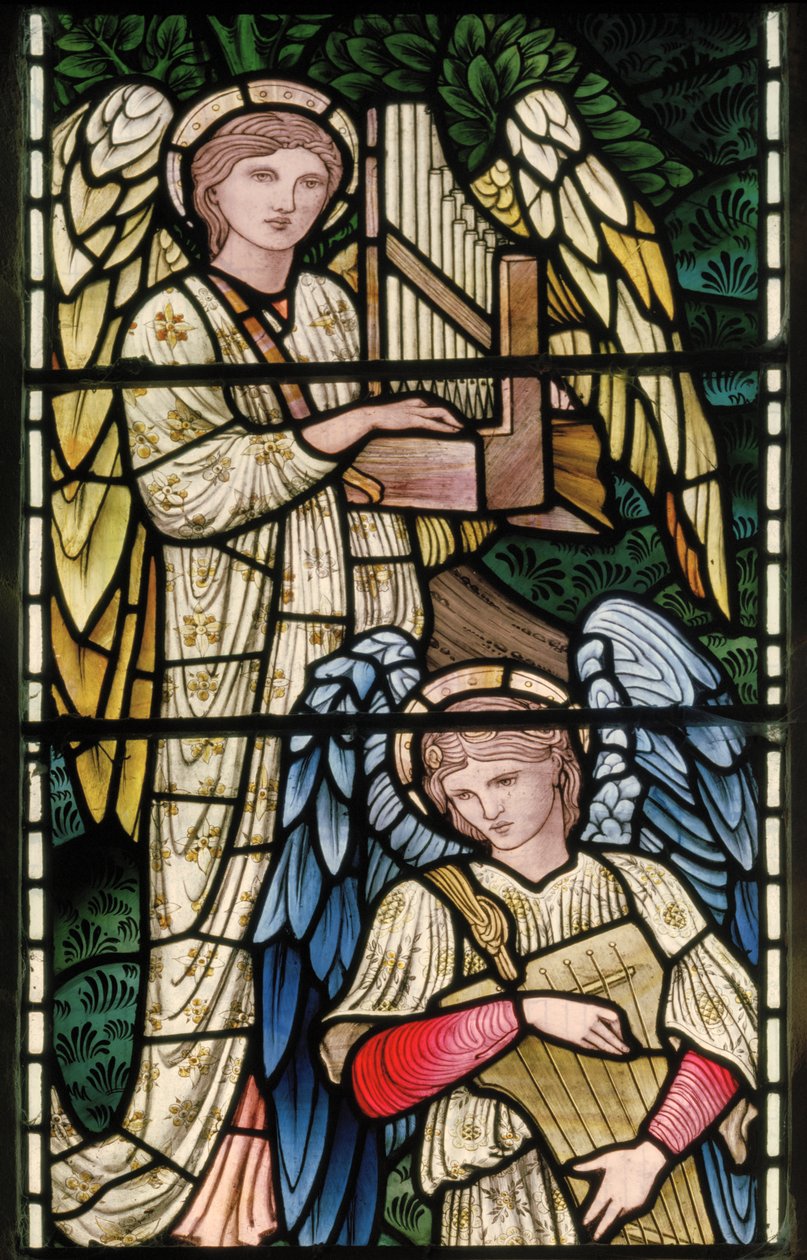 Wilden, All Saints, Morris & Co., Edward Burne-Jones, John Henry Dearle (1859-1932), Angels Of Paradise, Angel Musicians, detalj, 1902-1914, Louisa, Alfred, The Baldwins, Premiärminister, Methodist, Wo av Edward Coley and Dearle Burne Jones