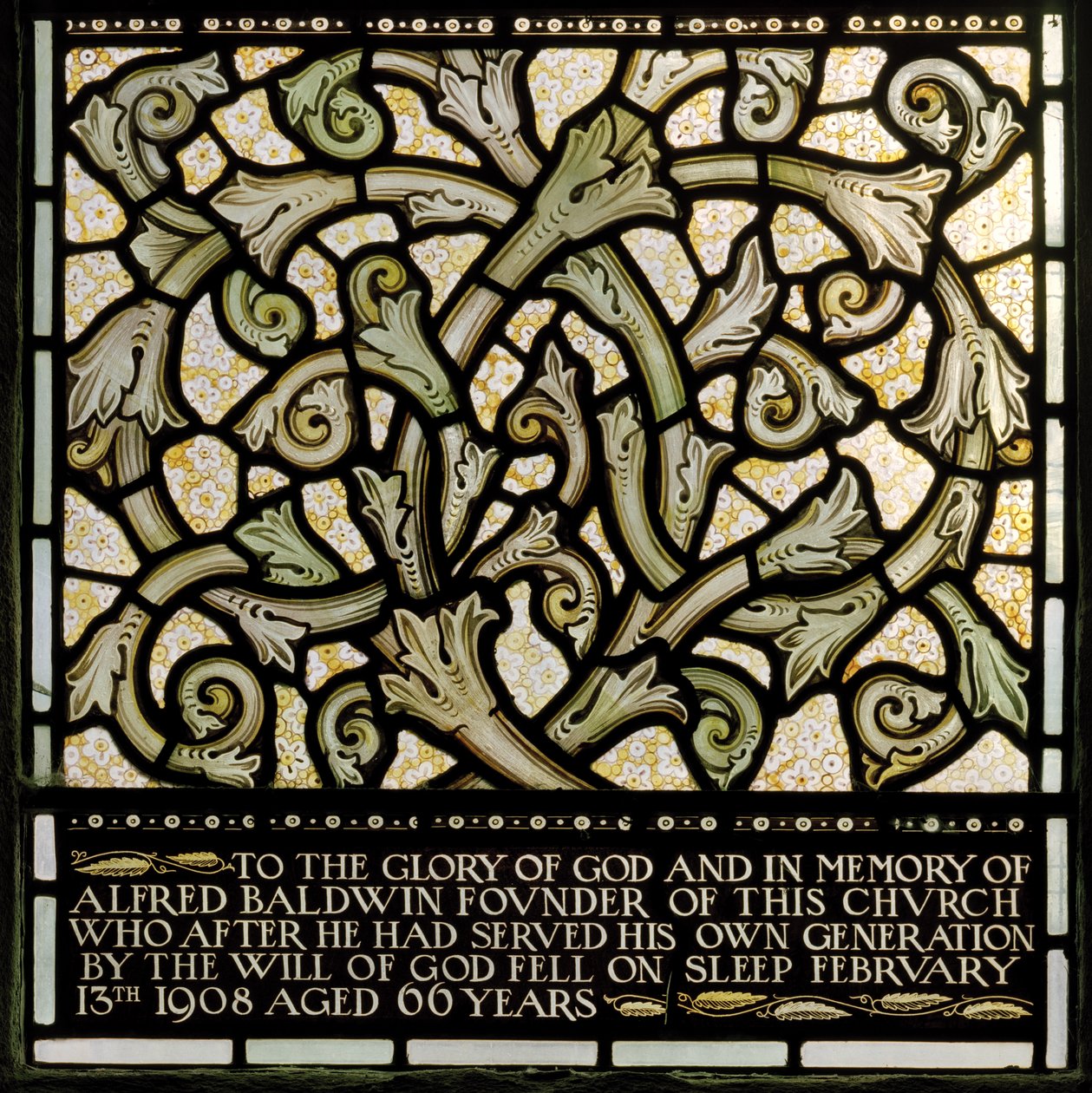 Wilden, All Saints, Morris & Co., Edward Burne-Jones, John Henry Dearle (1859-1932), Dedikation till Alfred Baldwin från The Joshua window, 1902-1914, Louisa, The Baldwins, premiärminister, metodist, Wo av Edward Coley and Dearle Burne Jones