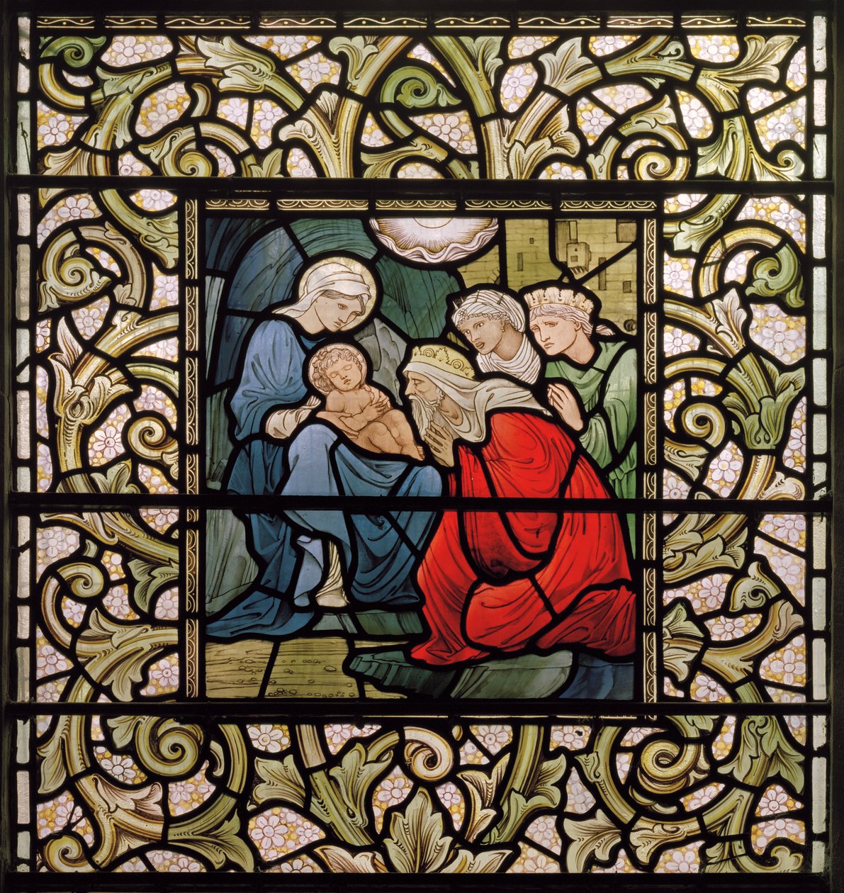 Wilden, All Saints, Morris & Co., Edward Burne-Jones, John Henry Dearle (1859-1932), The Adoration of the Magi, 1902-1914, Louisa, Alfred, The Baldwins, Premiärminister, Methodist, Worcestershire, Arts av Edward Coley and Dearle Burne Jones