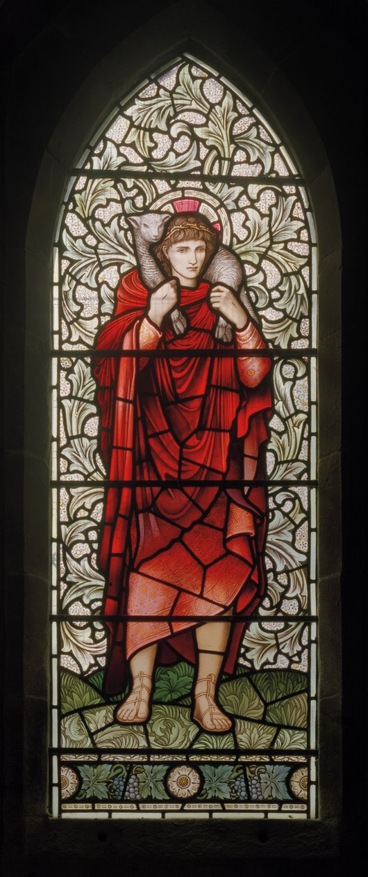 Wilden, All Saints, Morris & Co., Edward Burne-Jones, John Henry Dearle (1859-1932), The Good Shepherd, 1902-1914, Louisa, Alfred, The Baldwins, premiärminister, metodist, Worcestershire, Arts & Craft av Edward Coley and Dearle Burne Jones