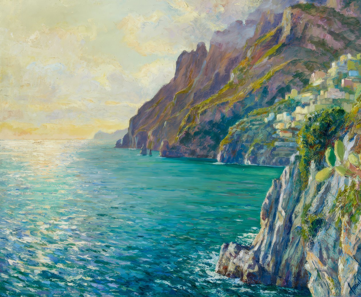 Kvällsstämning Positano av Edward Cucuel
