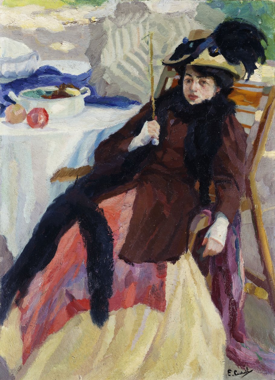 Dam med parasoll av Edward Cucuel