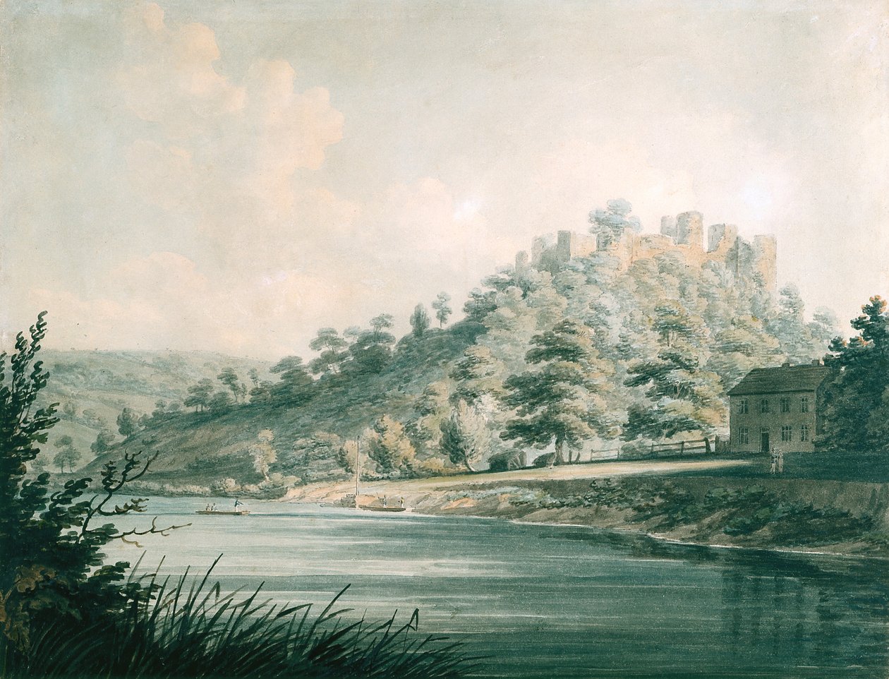 Goodrich Castle On The River Wye (akvarell över penna på vitt vävt papper) av Edward Dayes