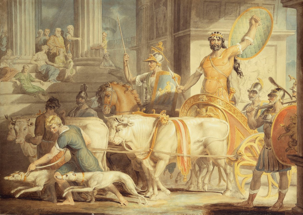 Lycurgus kommer in i Aten; och Theseus närmande till Aten, av Edward Dayes
