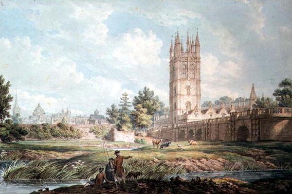 Magdalen College och bron, Oxford, från floden av Edward Dayes