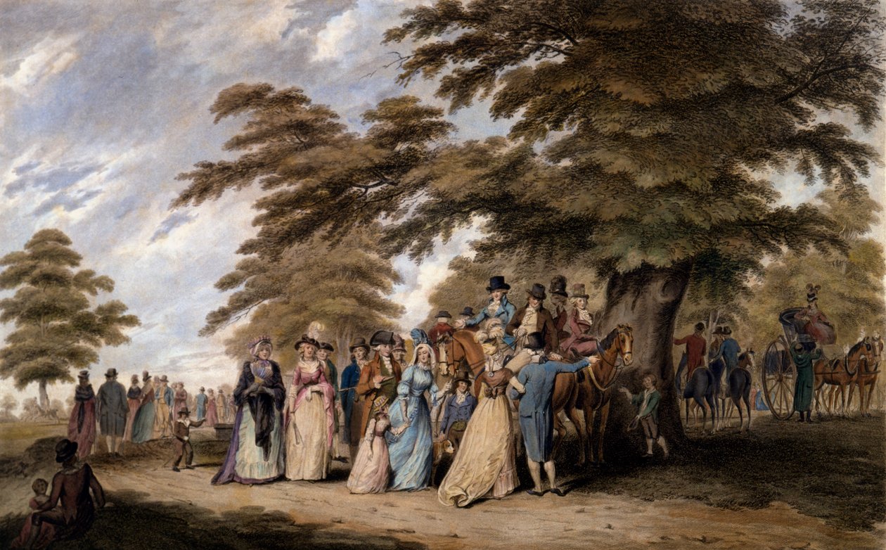 An Airing in Hyde Park, 1796 färgad gravyr av Edward Days