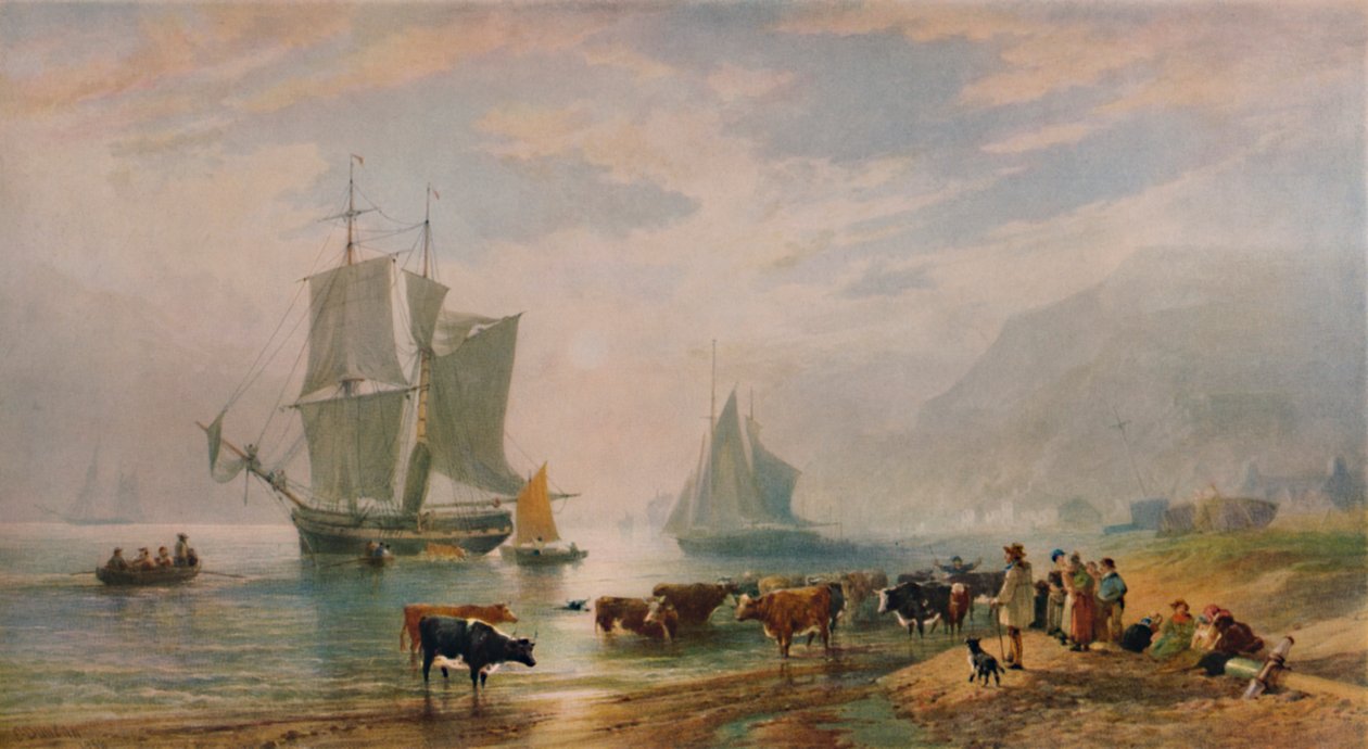 En sommarkväll: Landing Cattle, 1858, 1935 av Edward Duncan