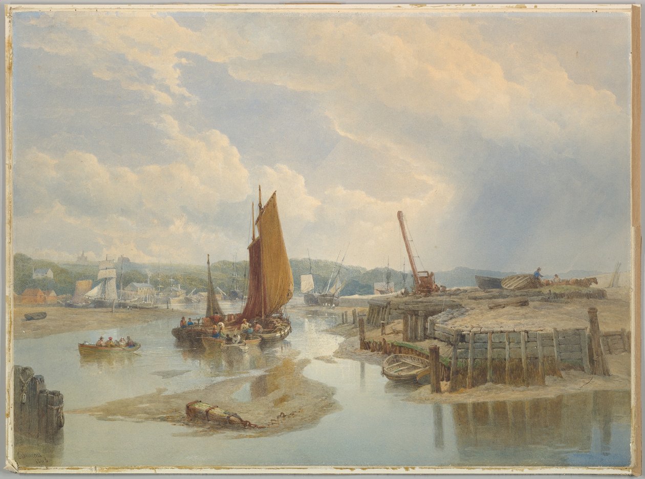 En stad vid ett flodmynning vid lågvatten av Edward Duncan