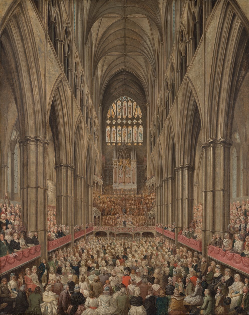 Interiörvy av Westminster Abbey på minnet av Handel, tagen från chefens box av Edward Edwards