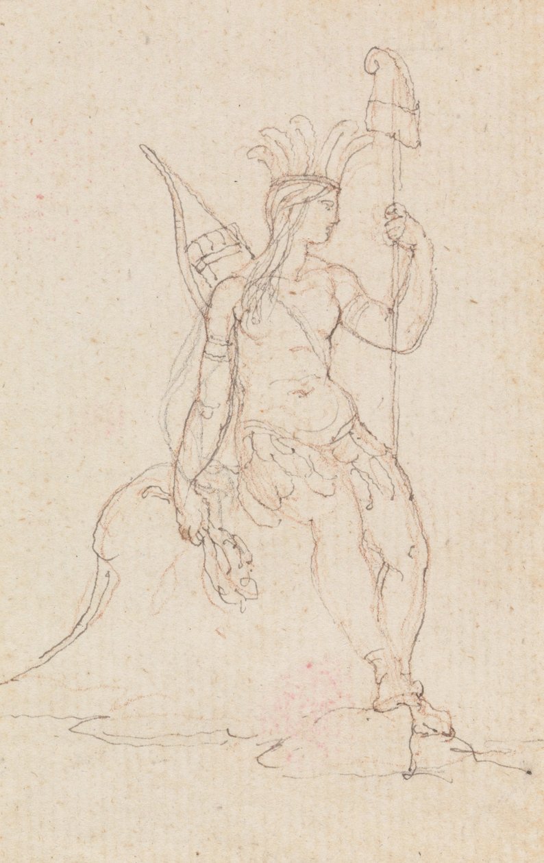 An Allegory of America Carrying the Cap of Liberty, ca 1760-1848 (penna, svart bläck, grafit och röd krita) av Edward Francis Burney