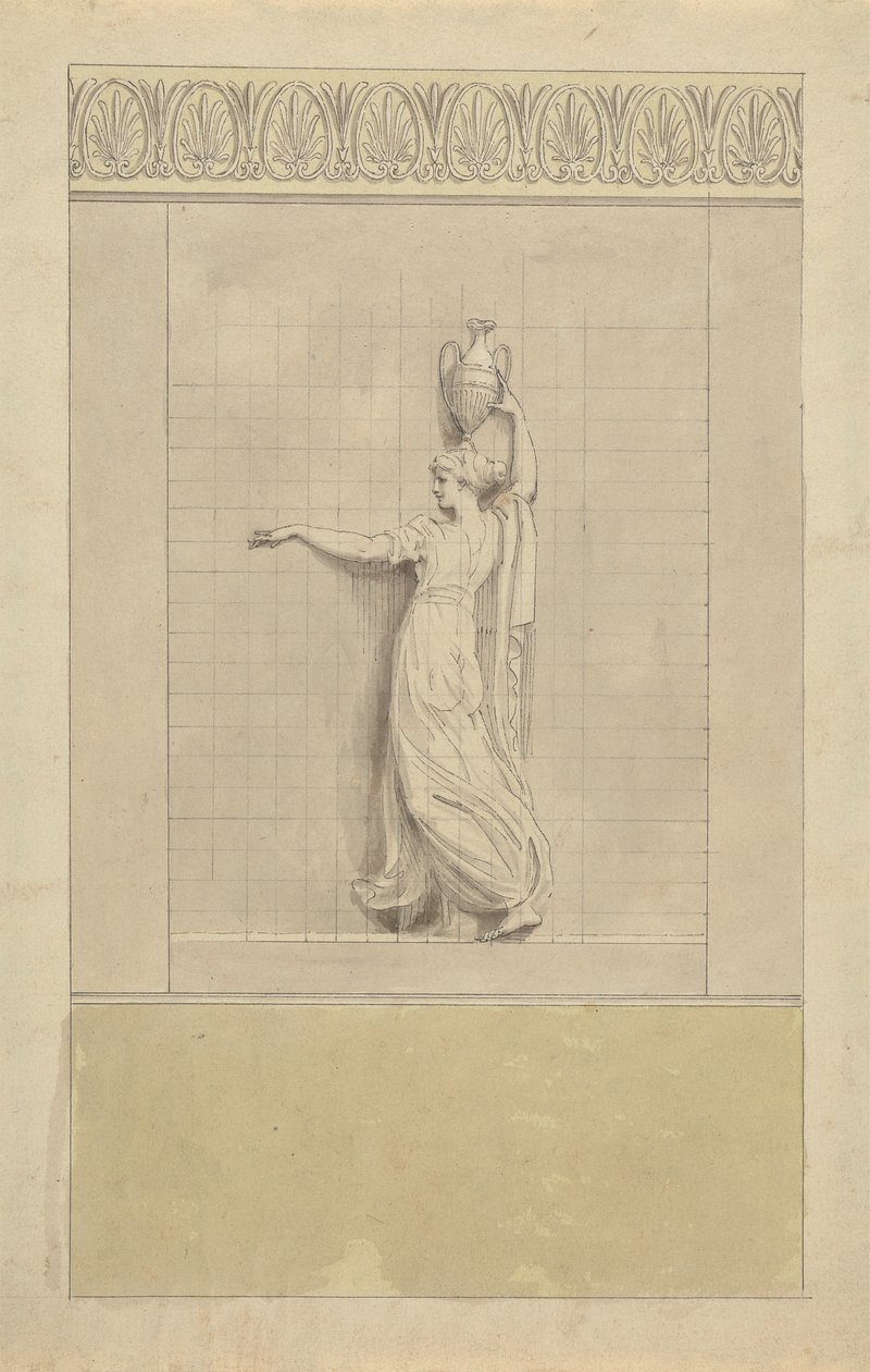 Kvinnlig figur som bär vattenkanna på huvudet av Edward Francis Burney