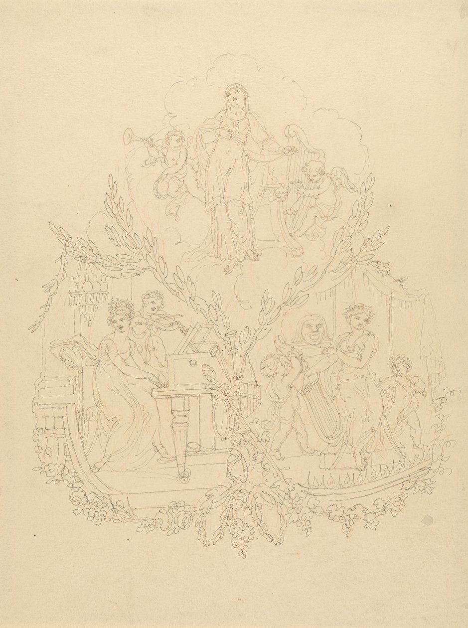 Kvinnliga figurer och Putti som spelar musikinstrument av Edward Francis Burney