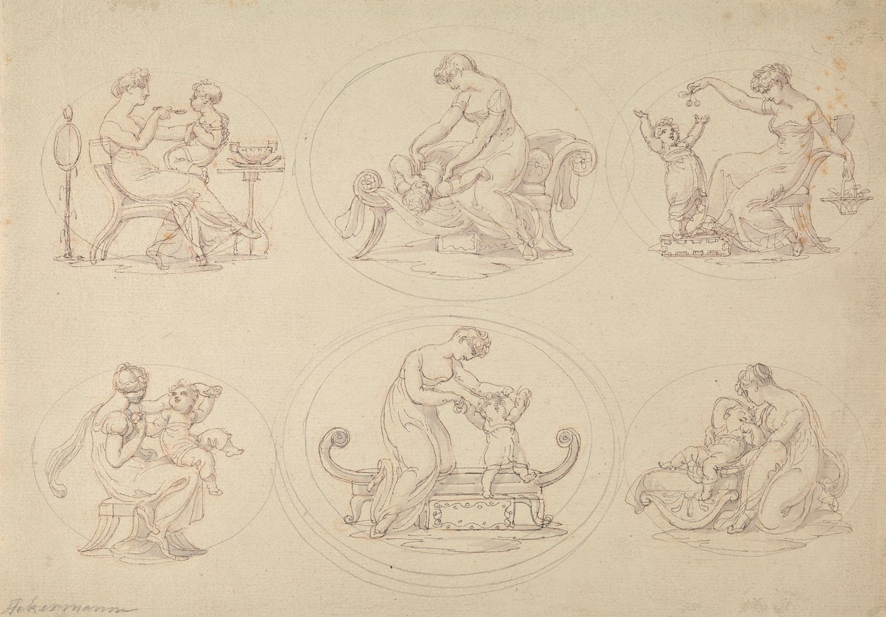 Sex studier av mor och dotter som spelar av Edward Francis Burney