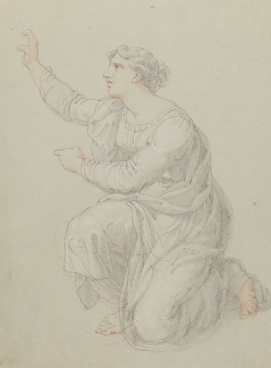 Studie för Priscillas knästående figur av Edward Francis Burney